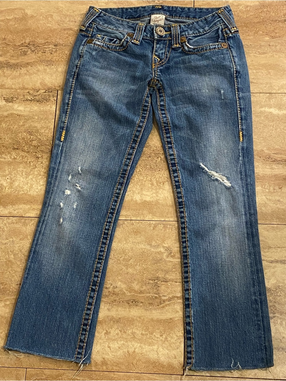 True Religion Y2K Vintage USA Cropped Raw Hem Women’s Distressed Blue Jeans 25
